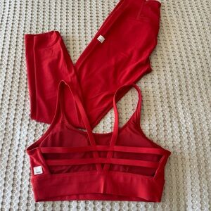 Vuori Red Yosemite Sports Bra and all the feels Leggings Set- bliss blend